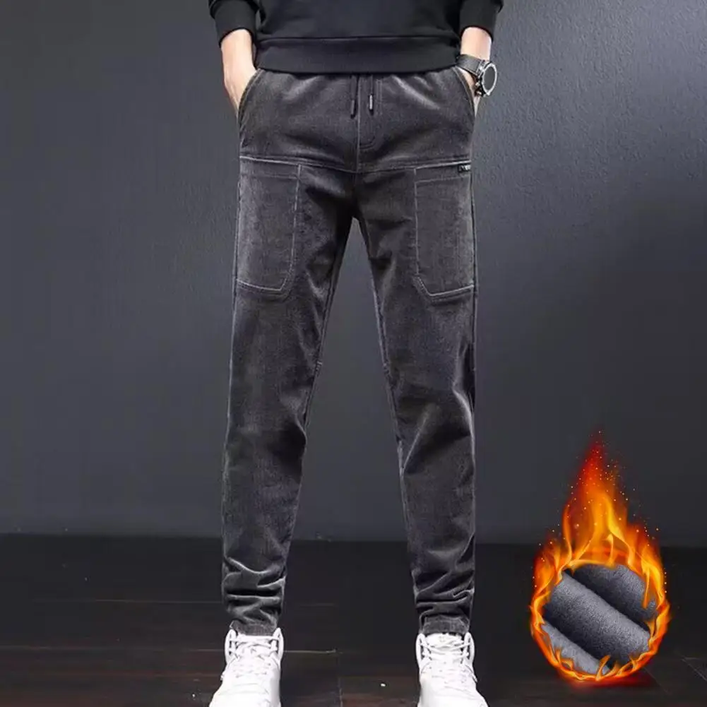 

Straight Fit Harem Pants Thickened Fleece Lining Pants Thickened Fleece Lining Corduroy Trousers Men's Winter Casual Pants