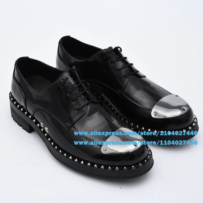 Metal Toe Rivets Trim Men's Shoes Novelty Stylish Lace-Up Casual Wear-Resistant Shoes Trendy Luxury Handmade Shoe Men's Shoes