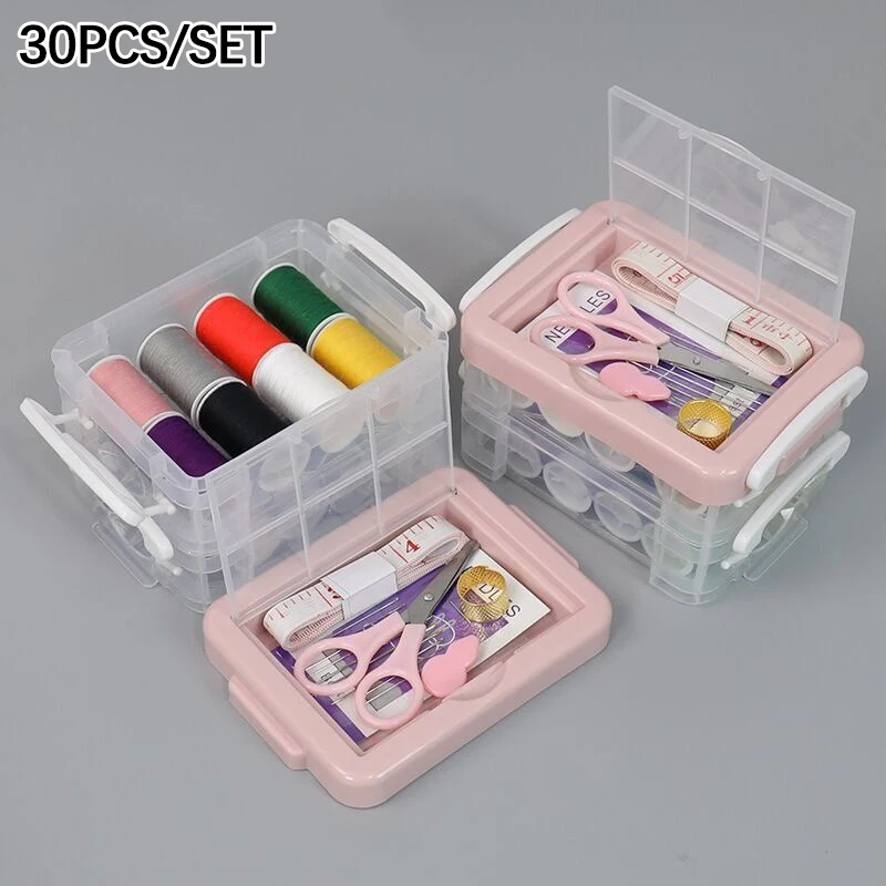 30Pcs/box Multifunction Sewing Kit Portable Sewing Thread Storage Box Needle Tape Scissor Threads Sewing Organizing Case