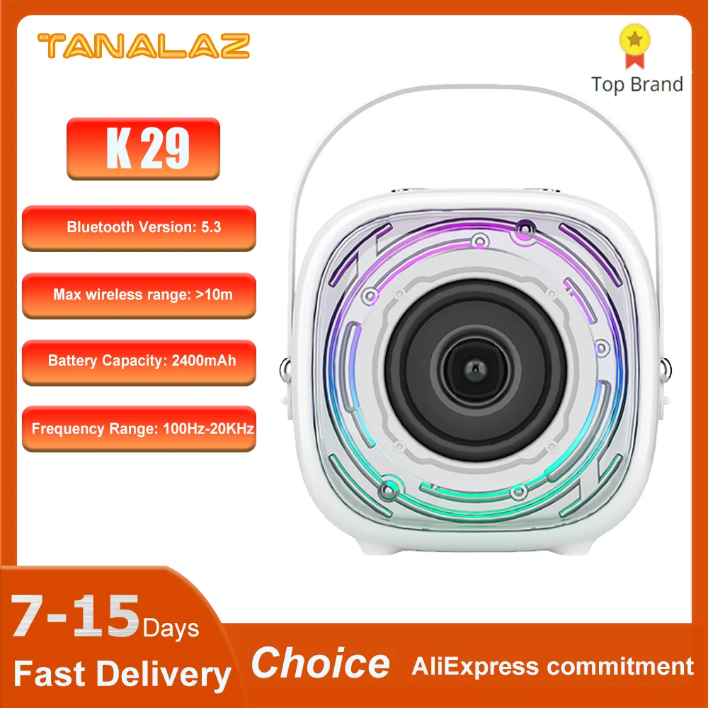 TANALAZ K29 Portable Karaoke Machine Bluetooth 5.3 PA Speaker System with Wireless 2400mAh Battery Microphones Children's Gifts