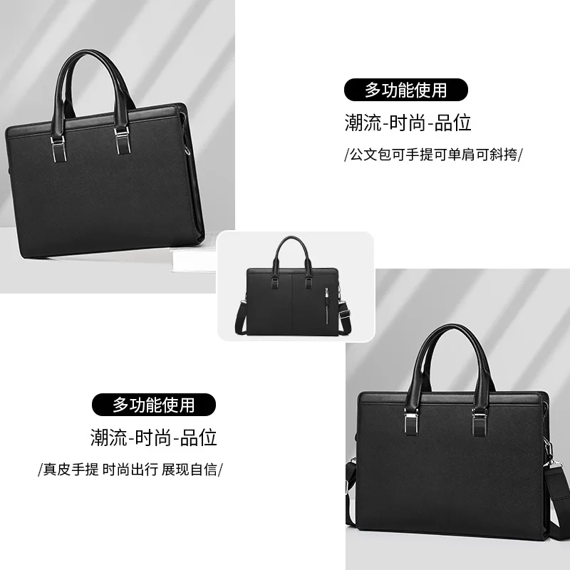 New Men Genuine Messenger Leather Large Capacity Handbag Fashion Cowhide Laptop Luxury Brand Business Simple Men's Briefcase