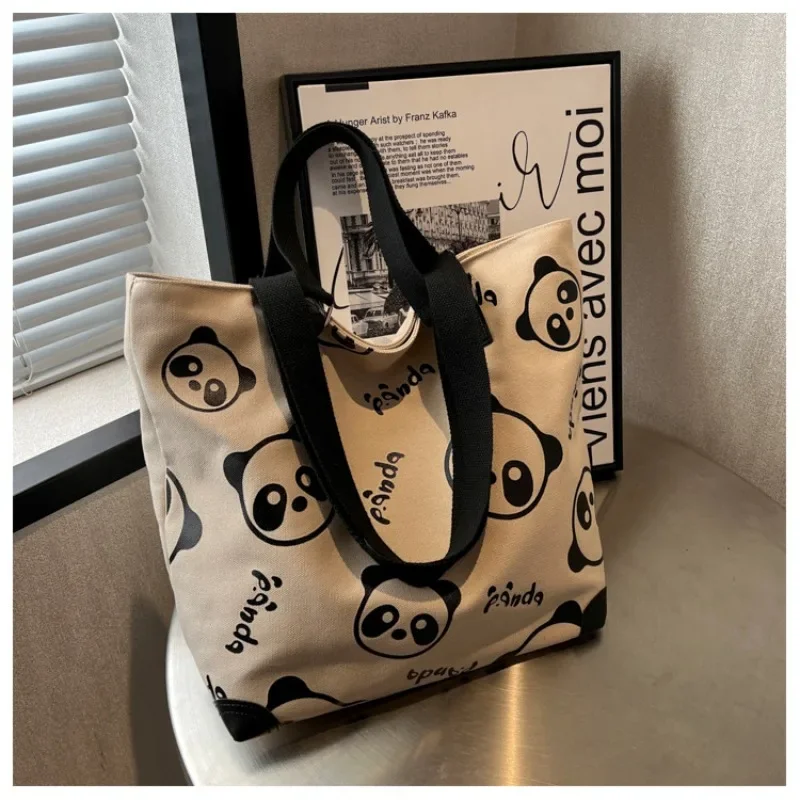 

​​2025 Cute Panda Print Shoulder Bag, Durable Canvas Tote with Large Capacity, Perfect for Casual Shopping & Leisure Activities​