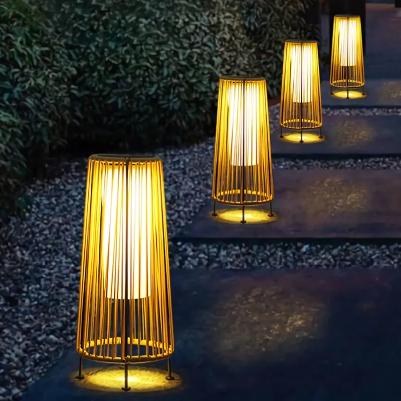 Outdoor garden intelligent solar rattan floor lamp waterproof IP65 landscape lawn decorative lamp for festival decoration
