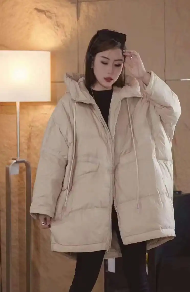 90% Duck Down Jackets Mid Long Puffer Coats Oversized Outwear Hooded Keep Warm Tops Autumn Winter