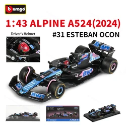 Bburago 1:43 BWT Alpine 2024 A524 Bahrain Japan F1 Formula Car Die Cast Vehicles Collectible Model Racing Toys Acrylic Box