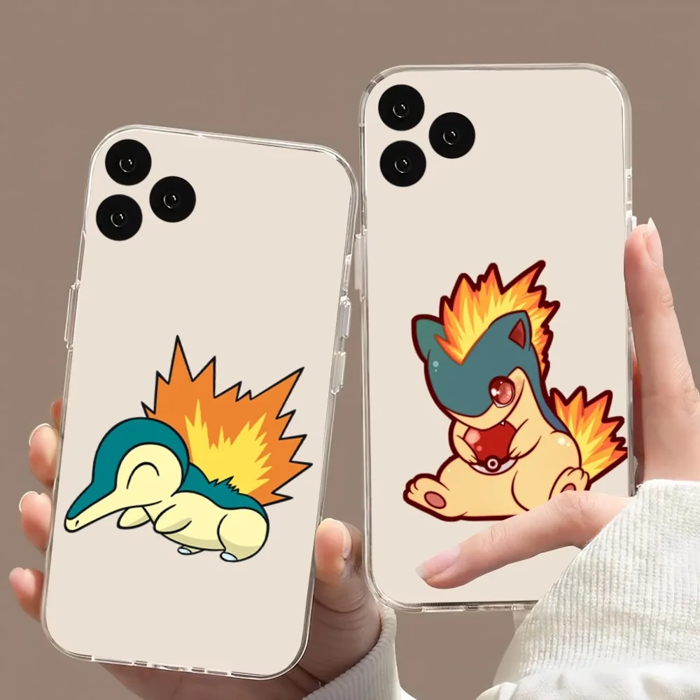 MINISO P-Pokemon Cyndaquil Phone Case For Samsung Galaxy S22 S23 S30 Note Plus 20 10 Lite FE ULTRA Transparent Cover