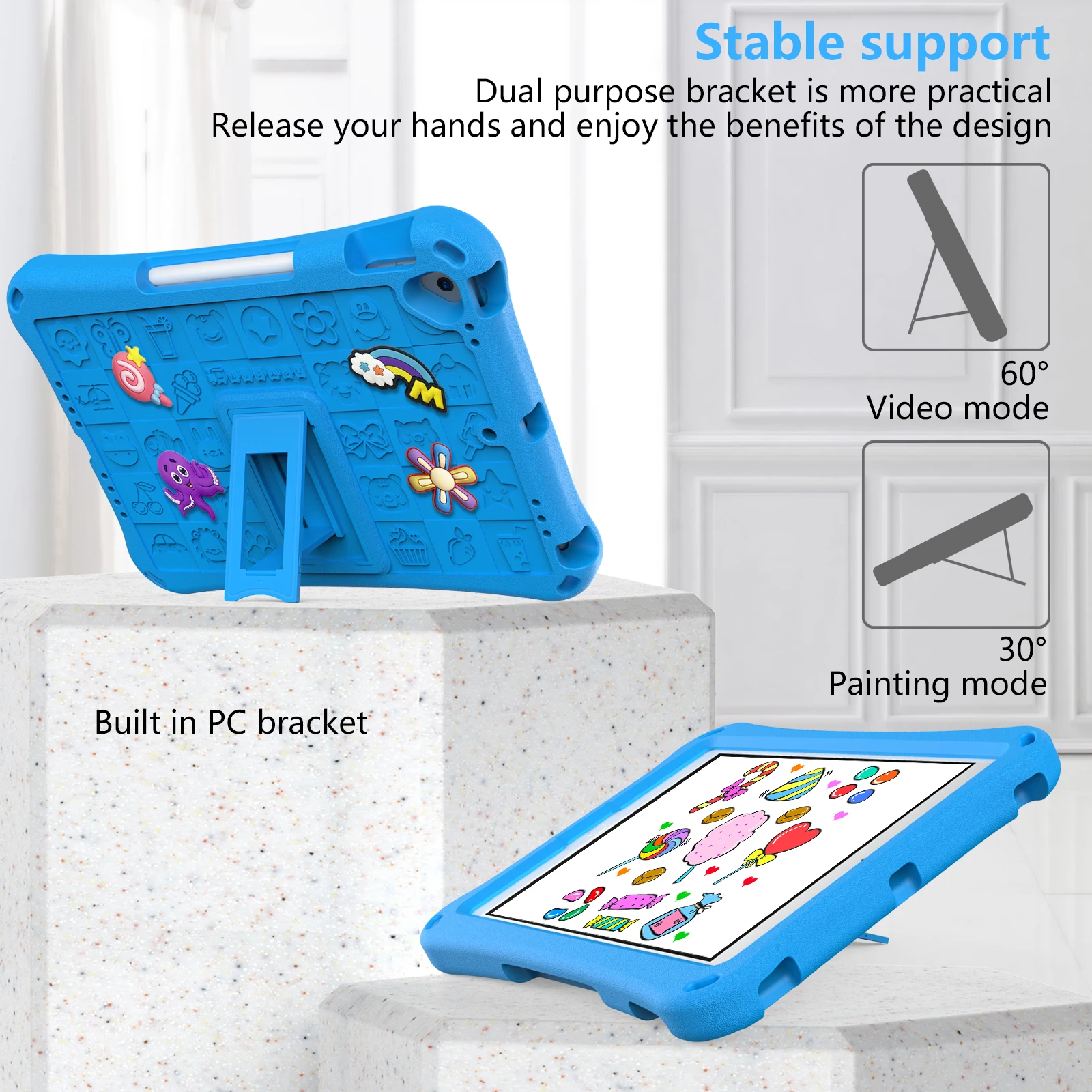 Capa infantil de eva para ipad 10.2 9th 8th 7th pro 10.5 air 3 10.5 polegadas com padrão fofo de desenho animado decoração capa com alça de ombro