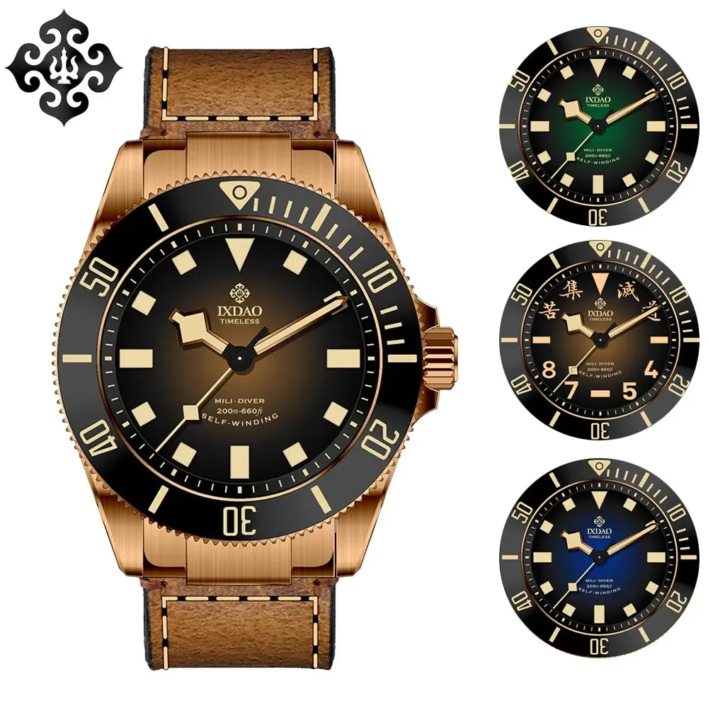 New ipose IXDAO Bronze 39mm Dive Watch PT5000 Automatic Mechanical Movement Watches BGW-9 Sapphire Waterproof 200m Wristwatch