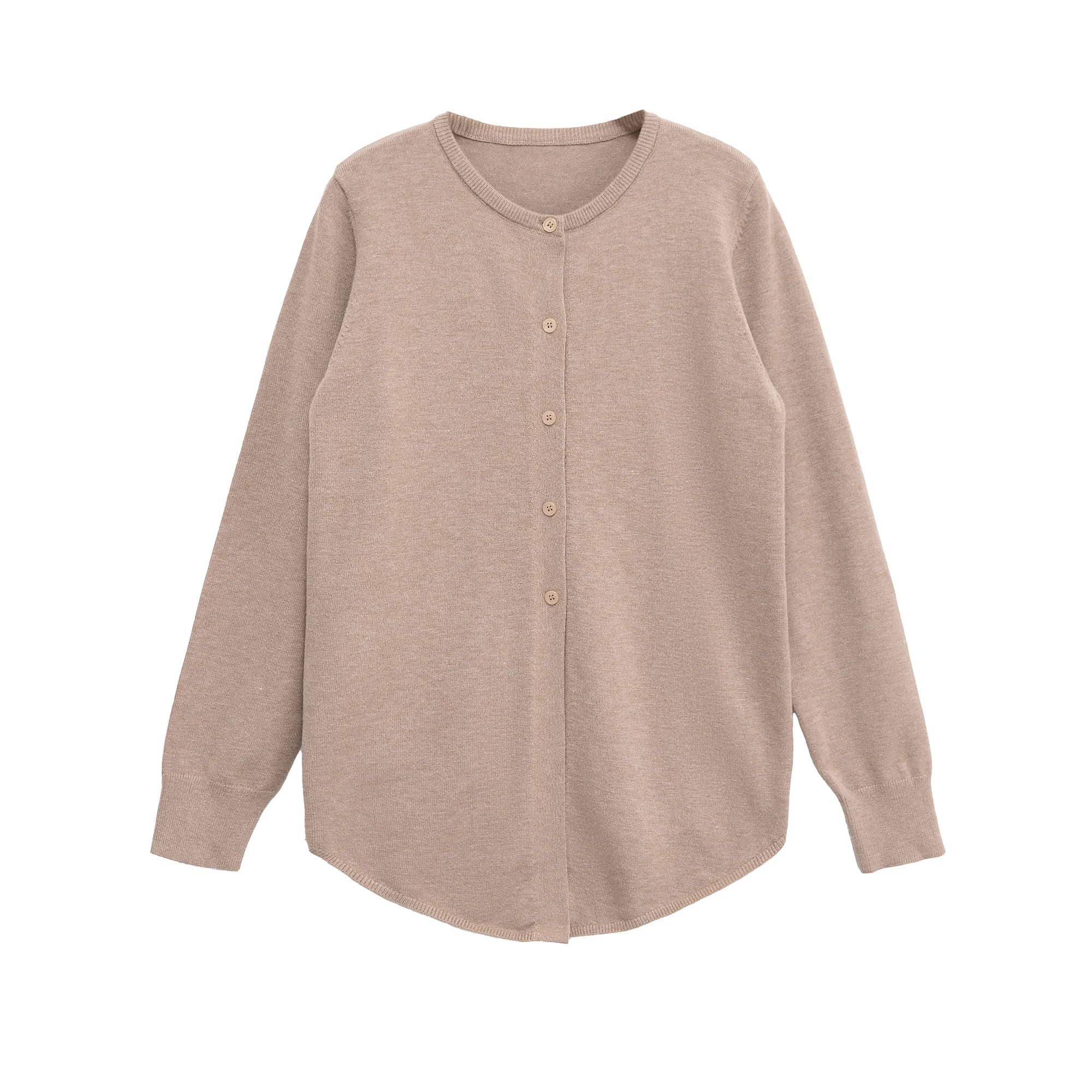 

Женская одежда, осенние новинки, простая и универсальная повседневная и модная вязаная куртка с круглым вырезом и длинными рукавами