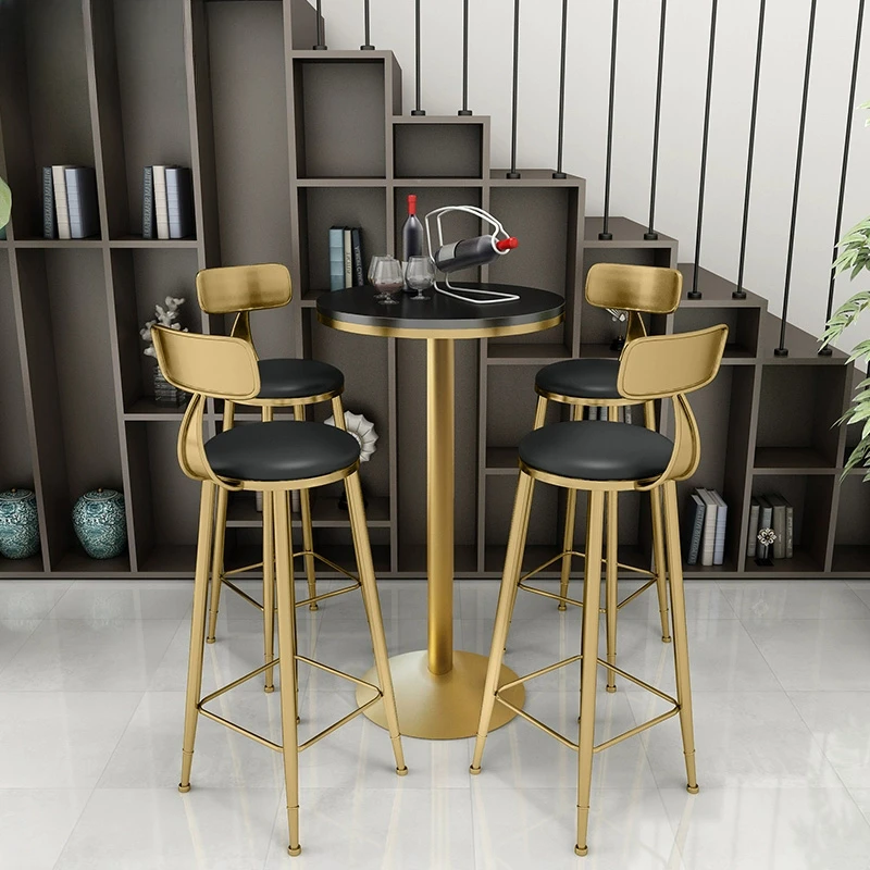 

Luxury Metal Modern Bar Chairs And Table Designer Counter Salon Bar Stools Set Of 3 Gold Bancos Para Barra De Cocina Furniture