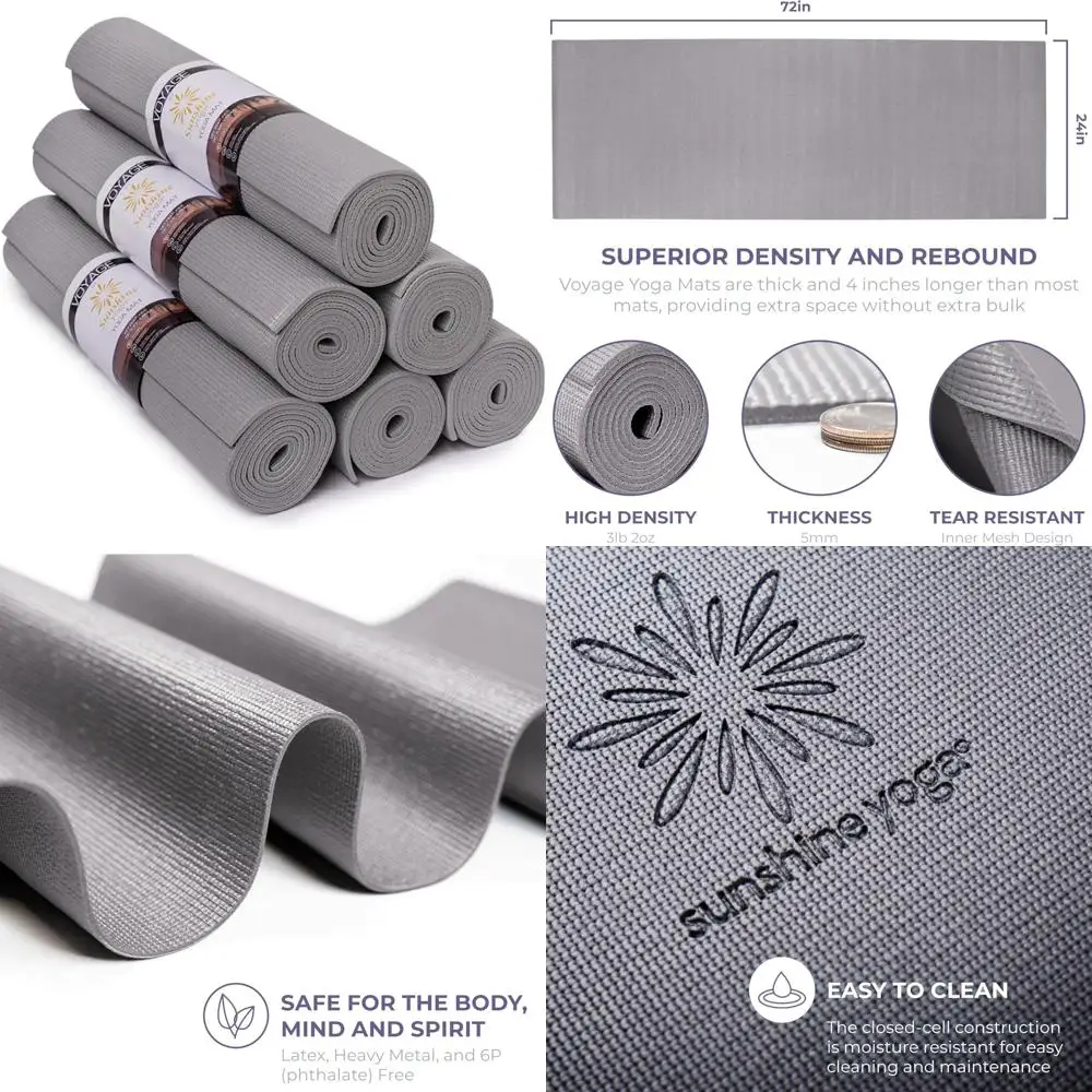 

Professional Bulk Yoga Mats 6-Pack, 72 x 24, 5mm Thick, Durable, Anti-Tear, Non-Slip, Ideal for Studio and Gym Use