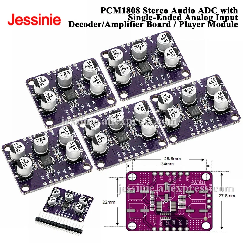5 個/1 個 PCM1808 ステレオオーディオ ADC モジュール 24 ビットシングルエンドアナログ入力 I2S 出力デコーダボード DSP STM32 ESP32 オーディオ用
