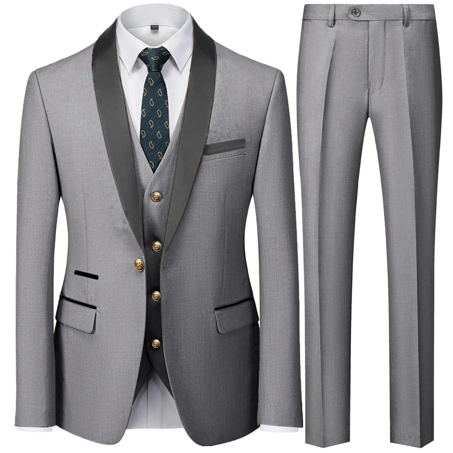 Suit Coat Pants Vest 3 Pcs Set / 2024 Fashion Men's Casual Boutique Business Wedding Groom Dress Blazers Jacket Trousers