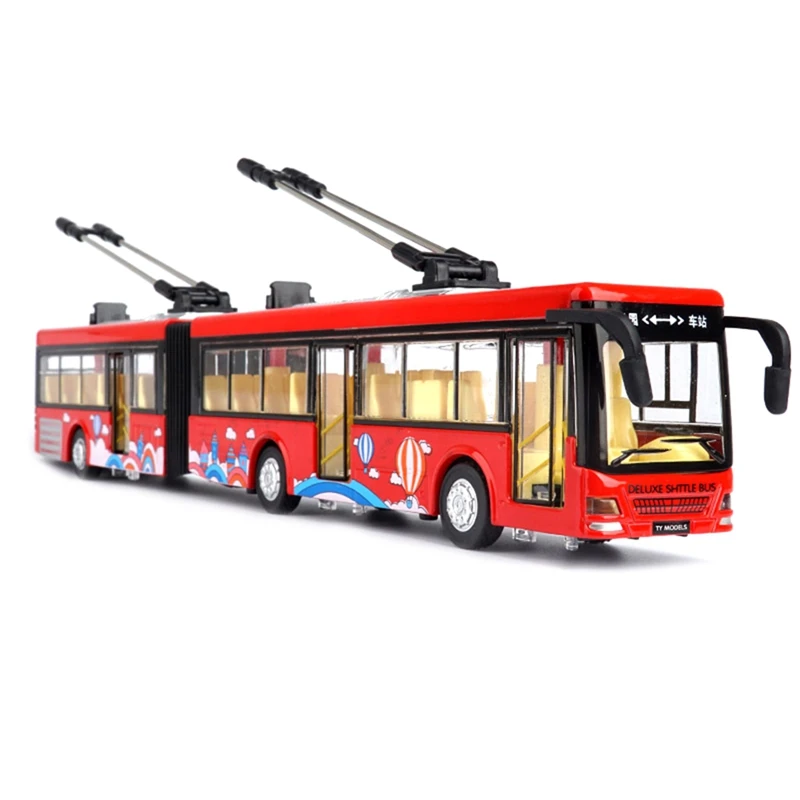 High Simulation 1:50 Alloy Pull Back Double Bus City Bus Model Vehicles Metal Diecasts Flashing Musical Boy Toys