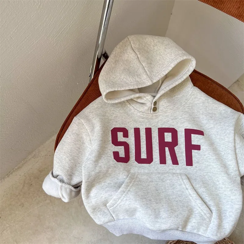 Children Hooded Sweatshirts Autumn Boys Girls Loose Fleece Warm Pullover Winter Letter Print Hoodie Baby Casual Top 1-6Y
