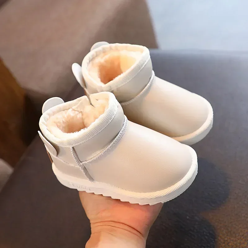 Winter Children Snow Boots Boys Girls Soft Warm Short Boots Fashion Versatile Thickened Plush Little Kids Cotton Shoes Hook Loop