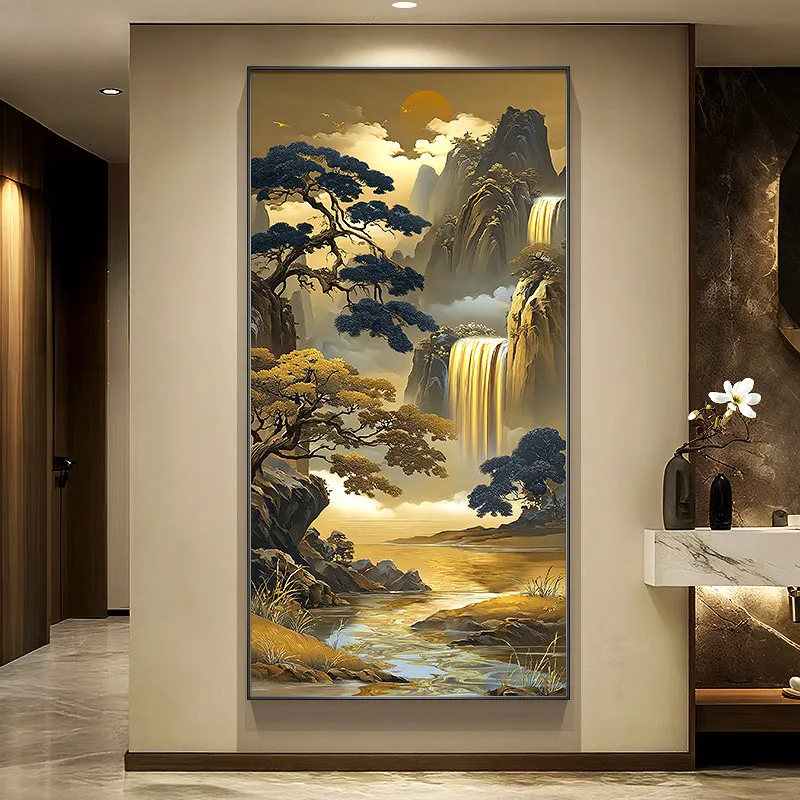 Entrance Living Room Decoration LED Wall Lamps Corridor Song Dynasty Mountain Water Hanging Painting Abstract Lustre Mural Light