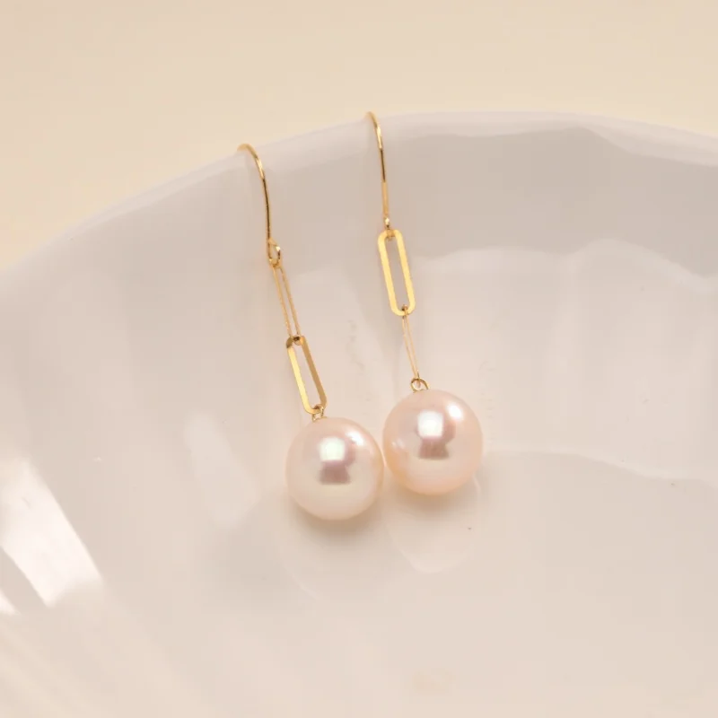 

Fine Jewelry real 18K yellow pearl earrings Gold natural freshwater Pearl Earrings white Round Au750 Party Wedding Gift For Wome