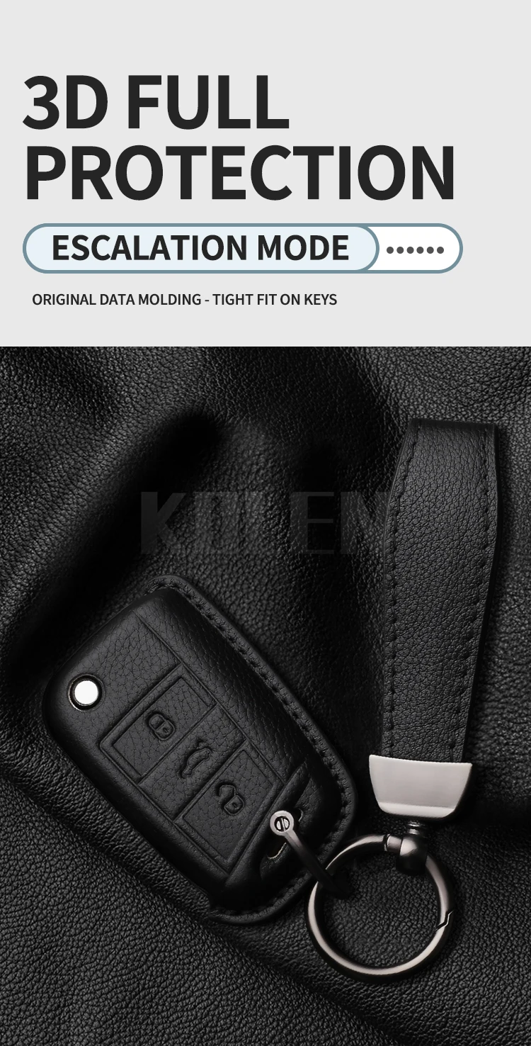Leder Auto Schlüssel etui Abdeckung Shell für VW Volkswagen Golf 7 mk7 Tiguan mk2 für Sitz Ateca Leon für 2 Ibiza für Skoda Octavia Fob – Detail 4