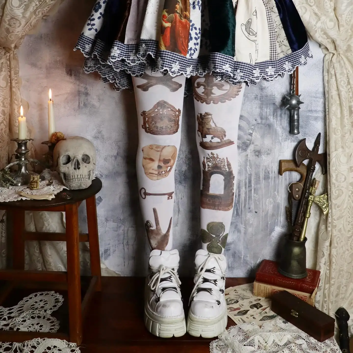 

Lolita Women Full body Thigh with print High Elastic Stockings cuteore winter vintage y2k Sexy accessories kawaii goth stocking