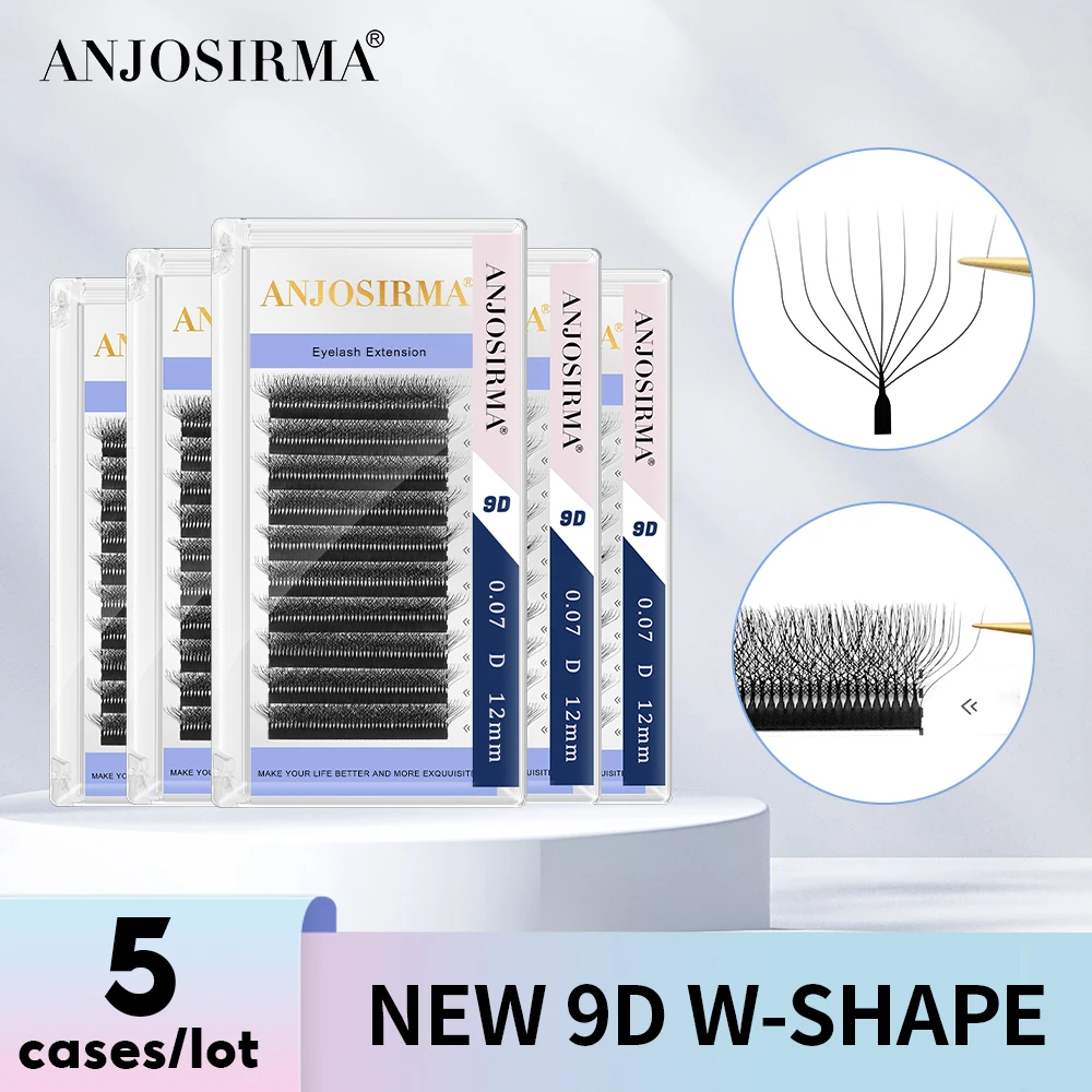 

ANJOSIRMA 5 Cases/Lot 9D W Shape Full Dense Eyelash Extensions Premade Fan Natural Soft False Eyelashes Big Bundle Lashes