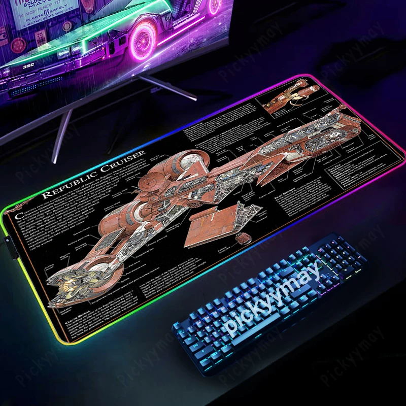 Spacecraft RGB Mouse Pad Large PC Gamer Mousepads 100x50cm LED Desk Rug Mouse Mat Backlit Laptop Pads Luminous Keyboard Mats