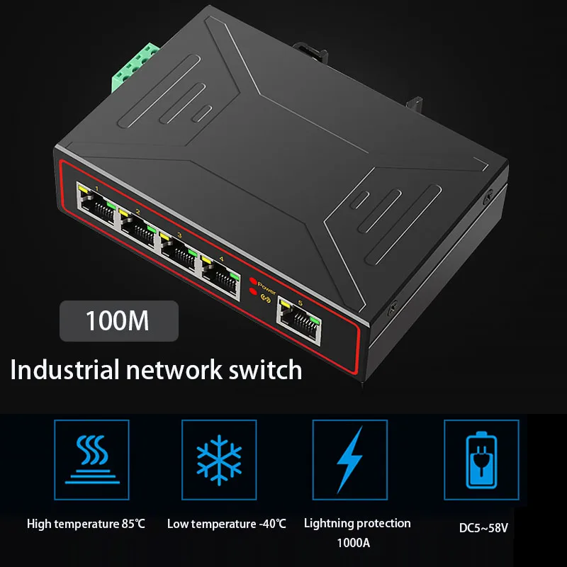 5-Ports Industrial network switch RJ-45 switch 10/100Mbps Plug and Play RJ-45 Hub Internet Splitter box rail type Game switch