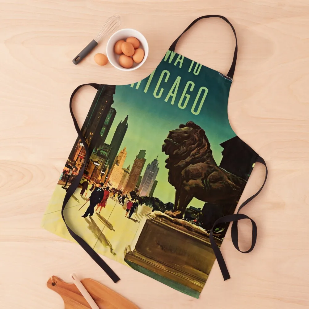 Chicago for the Tourist retro poster Apron Camping Customizable Woman barber uniform kitchen and home Apron