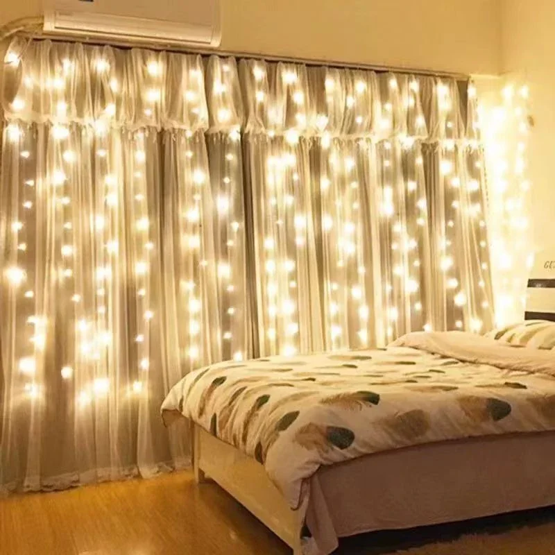 8 Modes USB Remote Control LED Curtain String Lights Christmas Garland Fairy Light Decor Wedding Party Holiday for Bedroom Home