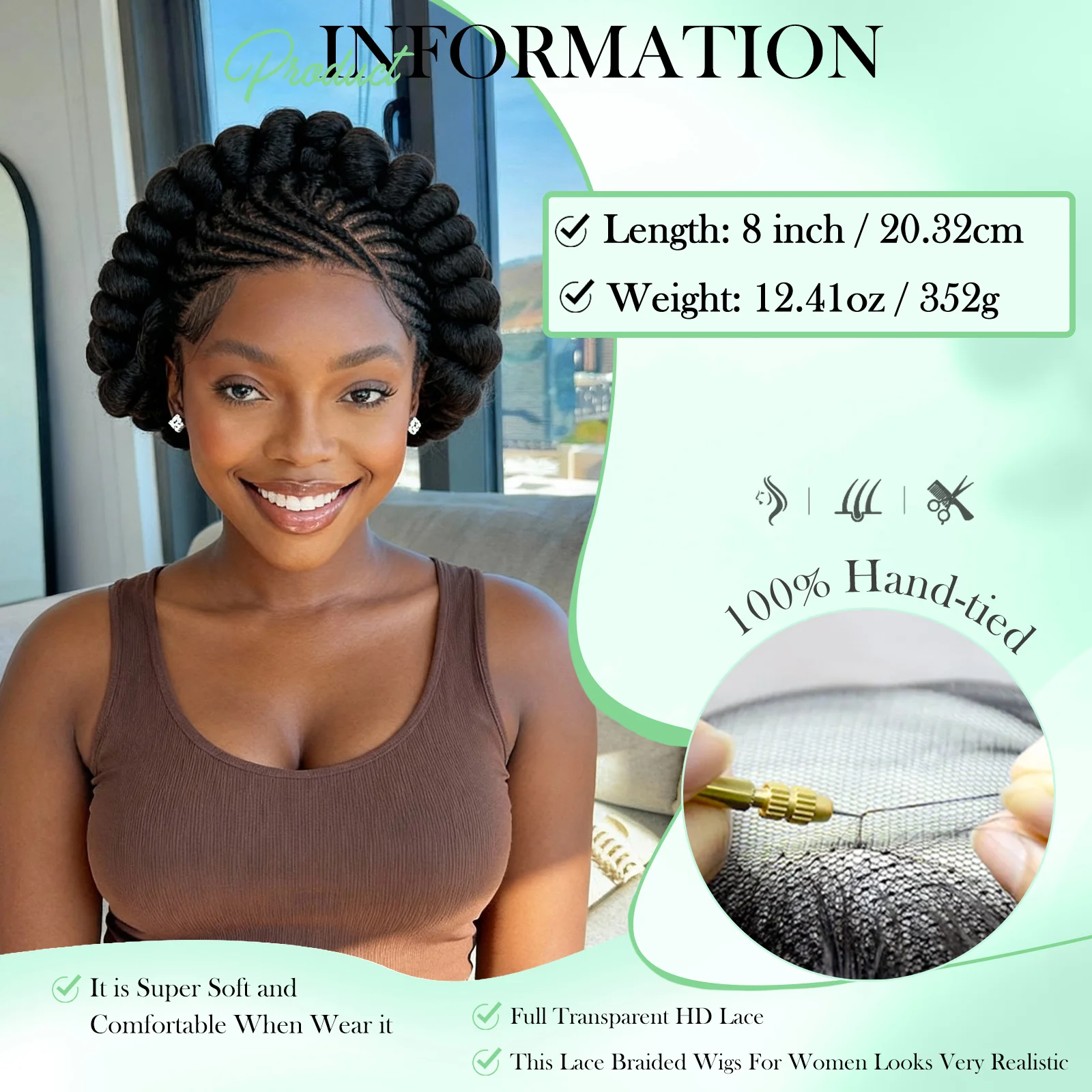 كورو مضفر الجانب أجزاء الشعر تصميم الباروكات الاصطناعية كامل الدانتيل بانتو الضفائر الباروكات مع شعر Babv للنساء السود #5