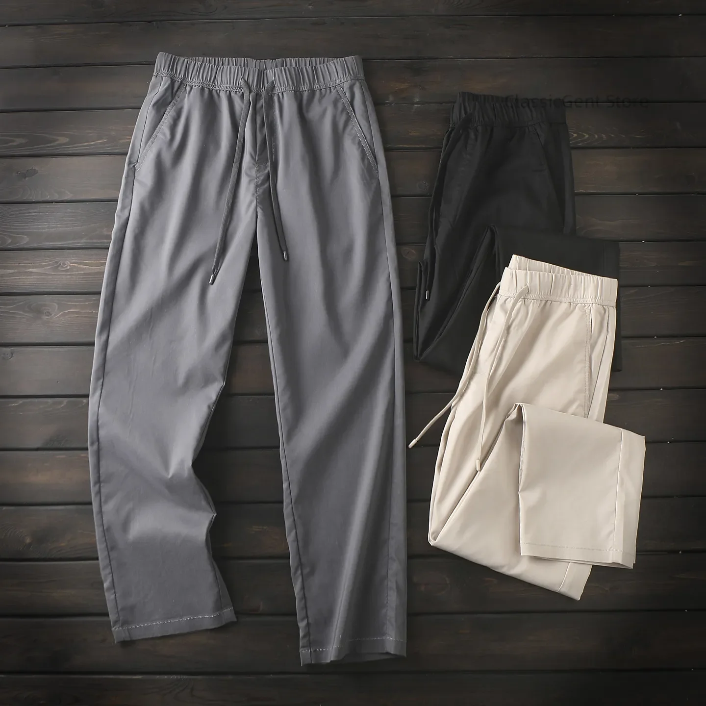 Comfortable Natural Linen Lyocell Men's Spring and Summer Breathable Elastic Waist Straight Casual Pants