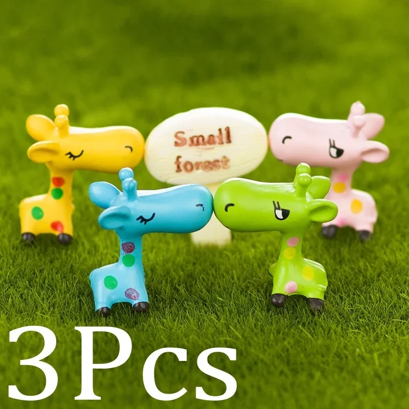 1/3Pcs Cartoon Cute Mini Resin Animal Giraffe Fairy Garden Ornament Miniature Bonsai Plants Pots Fairy DIY Doll(Color Random)