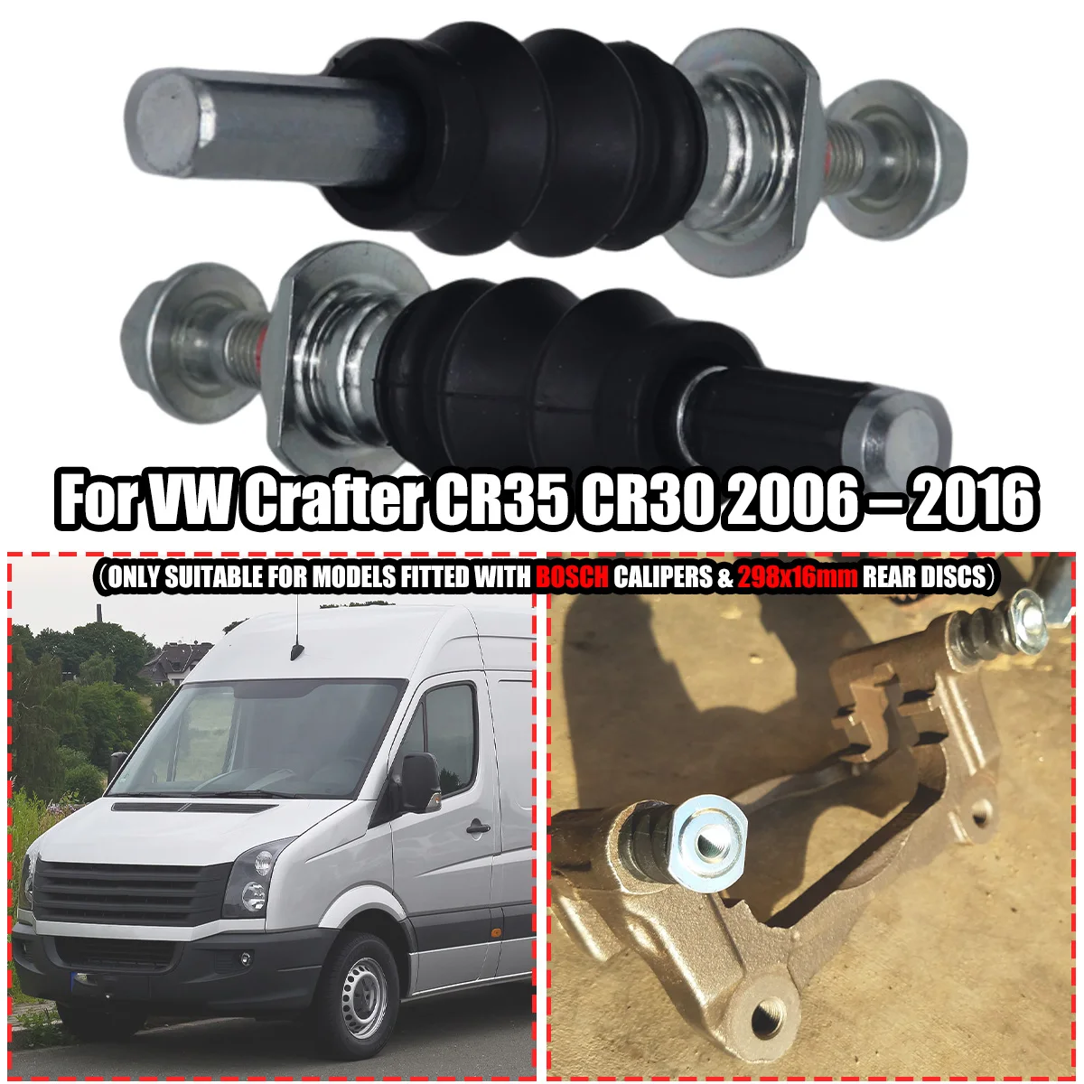

For VW Crafter CR35 CR30 2006-2016 Rear Brake Caliper Slider Guide Pins Bolt Kit Left Right Disc Housing Bellows Sleeve Bushing