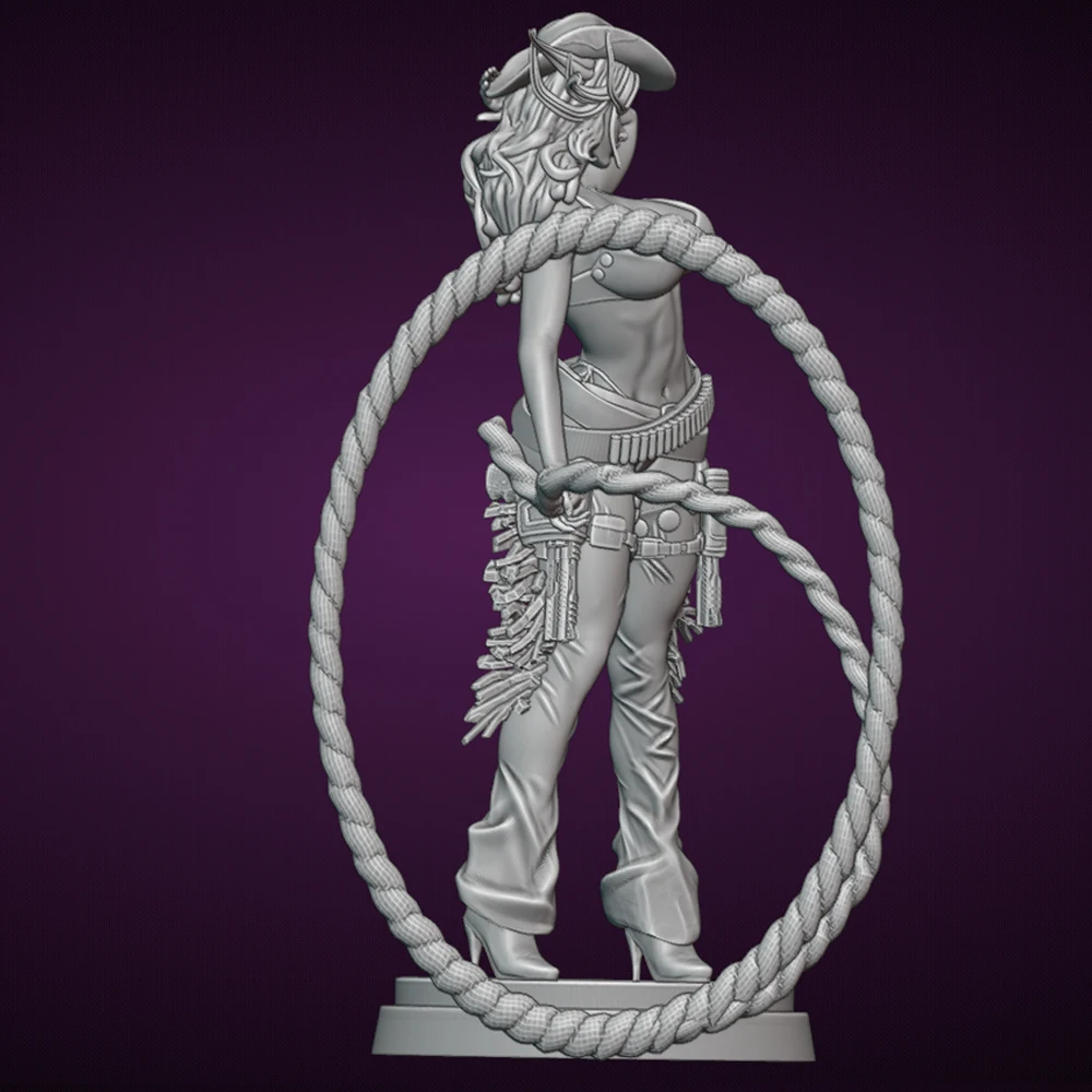 Belle-Kit de modelo de resina de vaquera Sexy, muñeca con estampado 3d, Kits de estatua de figura de resina sin montar, juguete sin pintar, juego Gk, 1/24