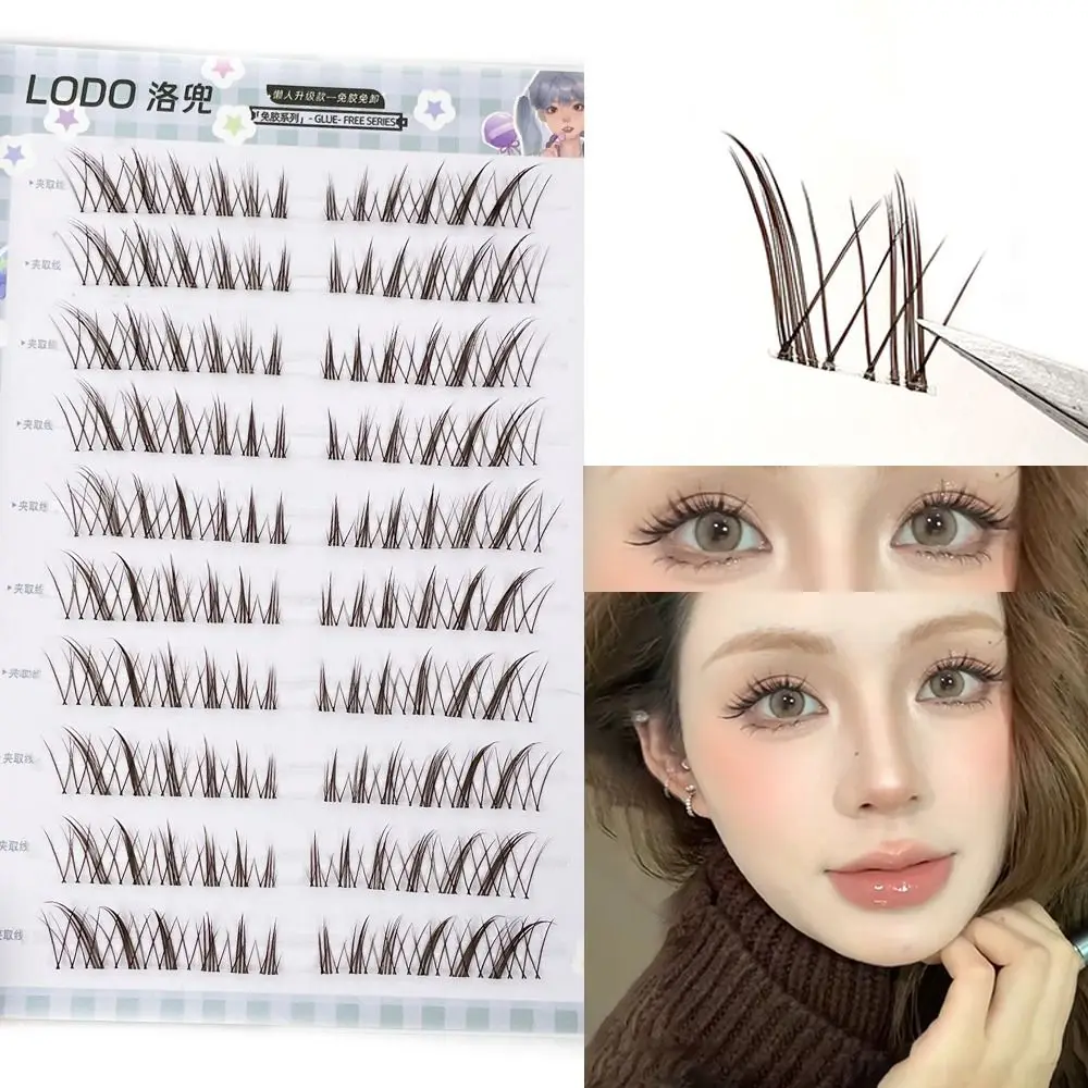 Clusters de pestañas marrones estilo ojo de gato hechos a mano, pestañas individuales naturales DIY, grupos de pestañas, extensión de pestañas