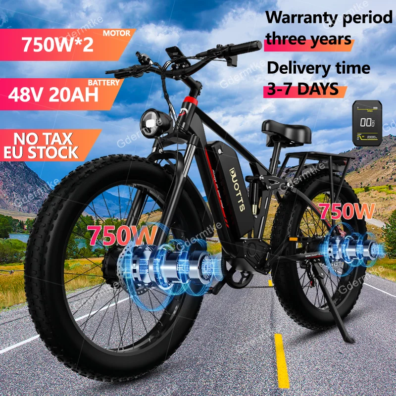 1500W Dual Motor Electric Bike 48V20AH Lithium Battery 26*4.0 Inch Fat Tire Snow Electric Bicycle Dual Shock Absorption E Bike