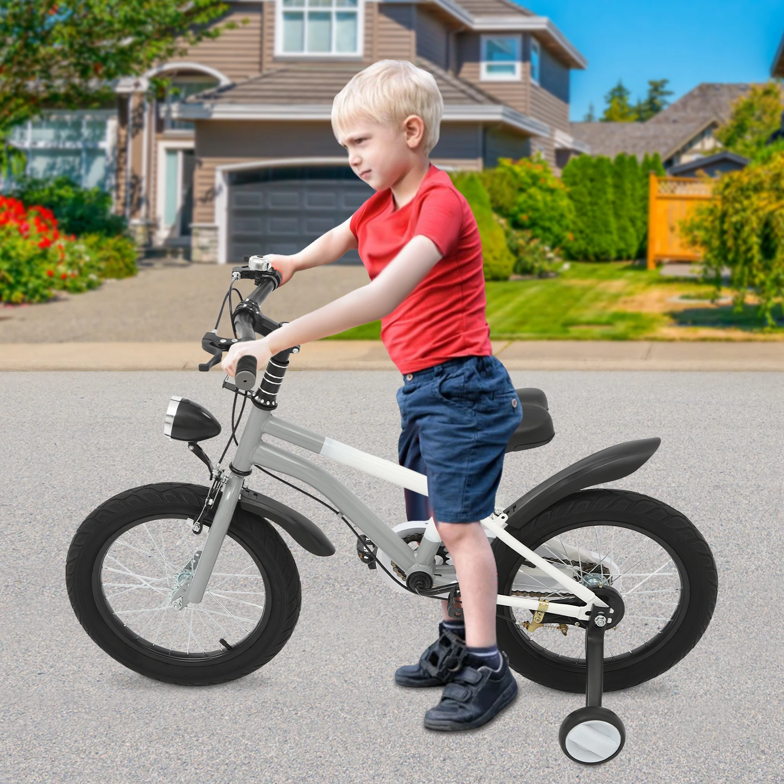 دراجة أطفال مقاس 16 بوصة قابلة للتعديل مع عجلات تدريب بإضاءة LED، فرامل مزدوجة لعمر 5-8 سنوات، تحميل 60 كجم، 3 ألوان #4