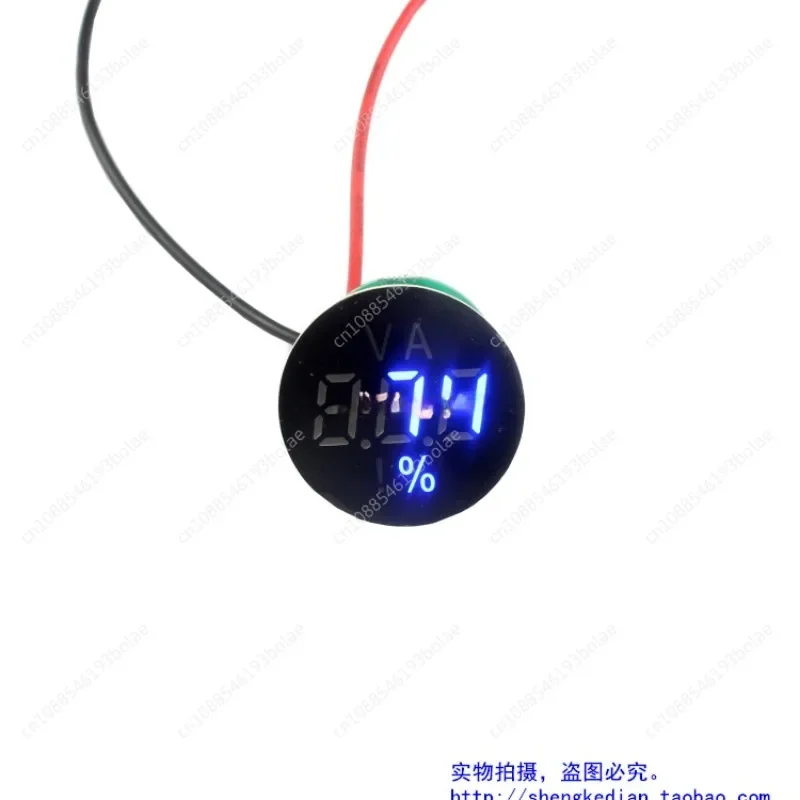 2-wire Mini Round Lithium Lead-acid Battery Remaining Power Display 12V48V120V Voltage +  Percentage Free Plastic Nut