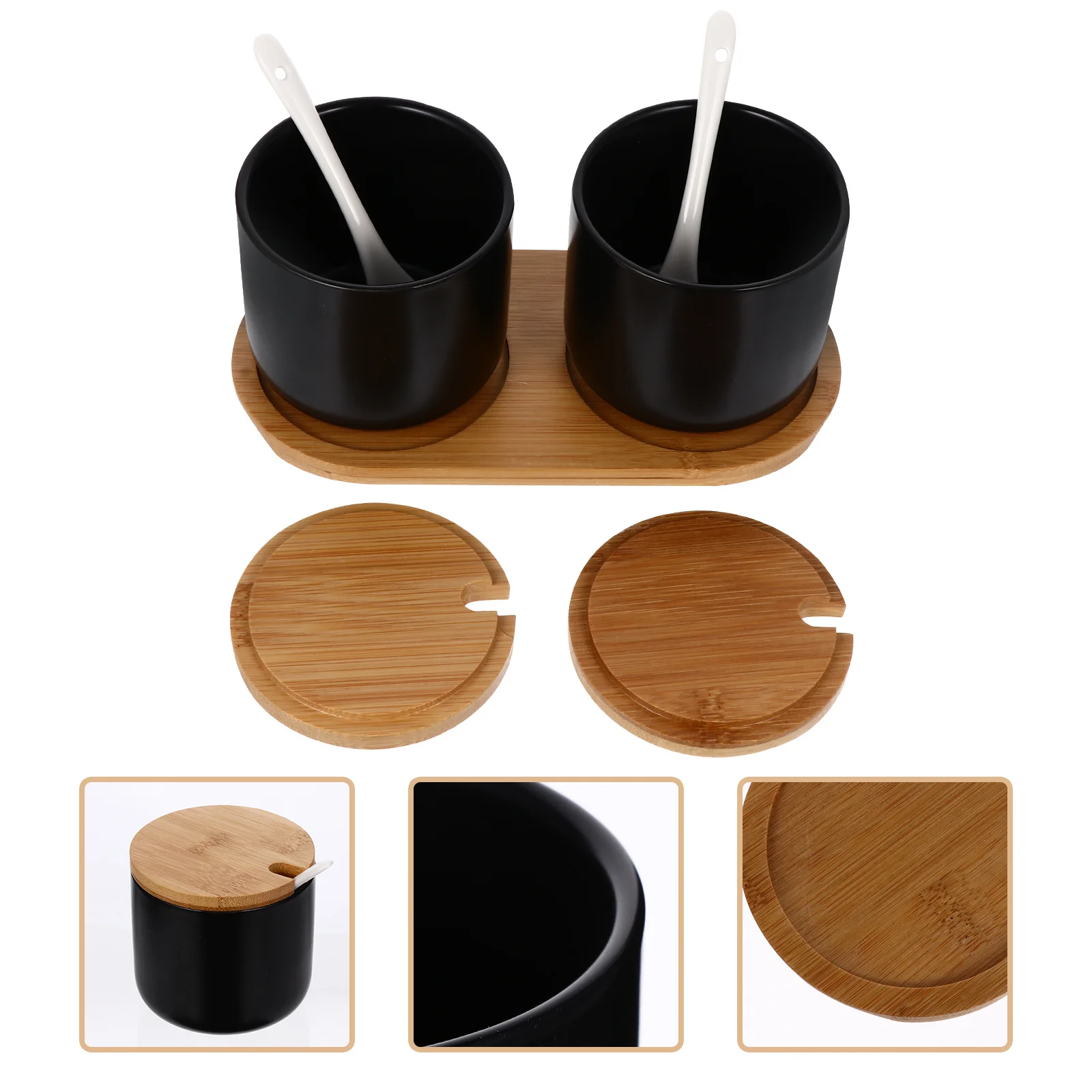 

1 комплект, черный керамический контейнер для специй, герметичная банка для хранения, деревянная крышка, кухонный держатель для приправ, простой в использовании контейнер для приправ