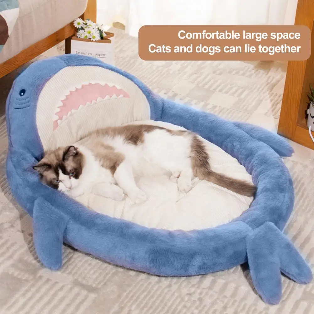 Pet Beds Cartoon Shark Cozy Comfortable With Extra Thick Filling Breathable Super Soft Cotton Large Size Detachable Cat Pet Nest