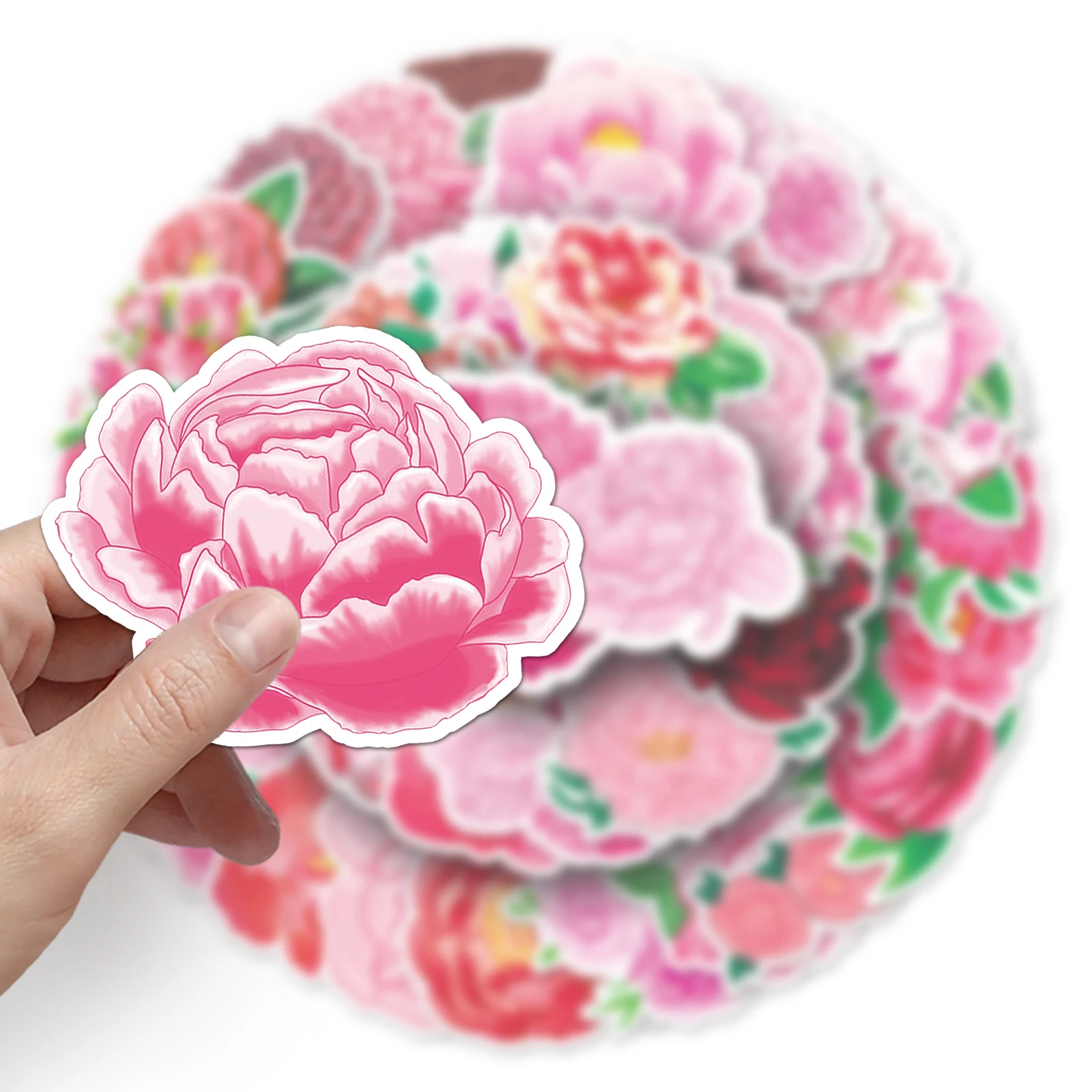 50Pcs Peony series Cartoon Cute Waterproof Sticker Skateboarding Snowboard Retro Vinyl Sticker