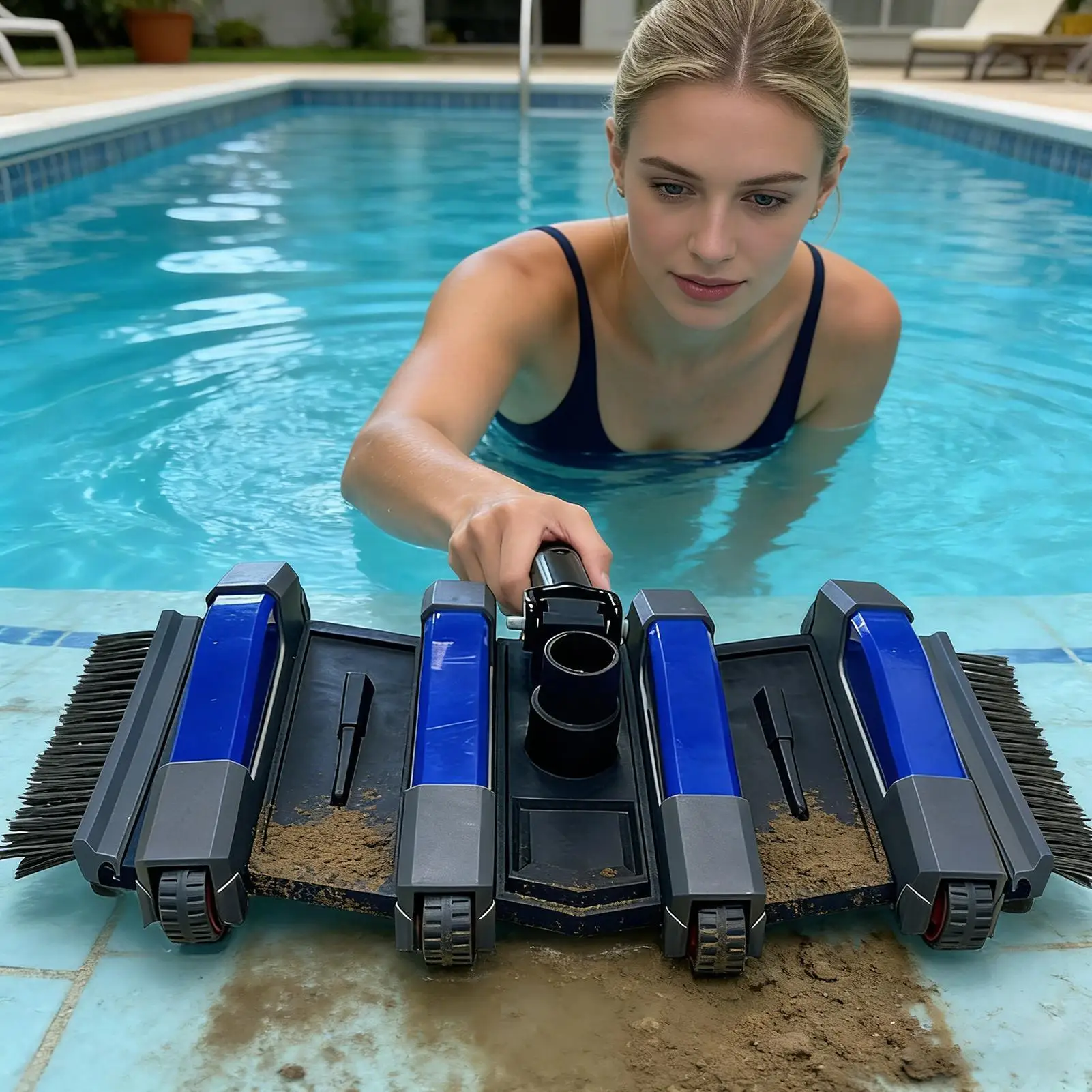 

Насадка для пылесоса для бассейна 14 дюймов, усиленная, для встраиваемых бассейнов, с колесами, для очистки бассейнов и спа, со шлангом