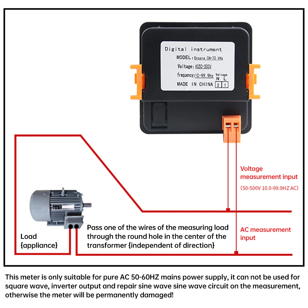 AC 50-500V 10.0-99.9Hz Hertz Digital AC Voltage Power Frequency Combination Meter Embedded Voltmeter 72*72mm