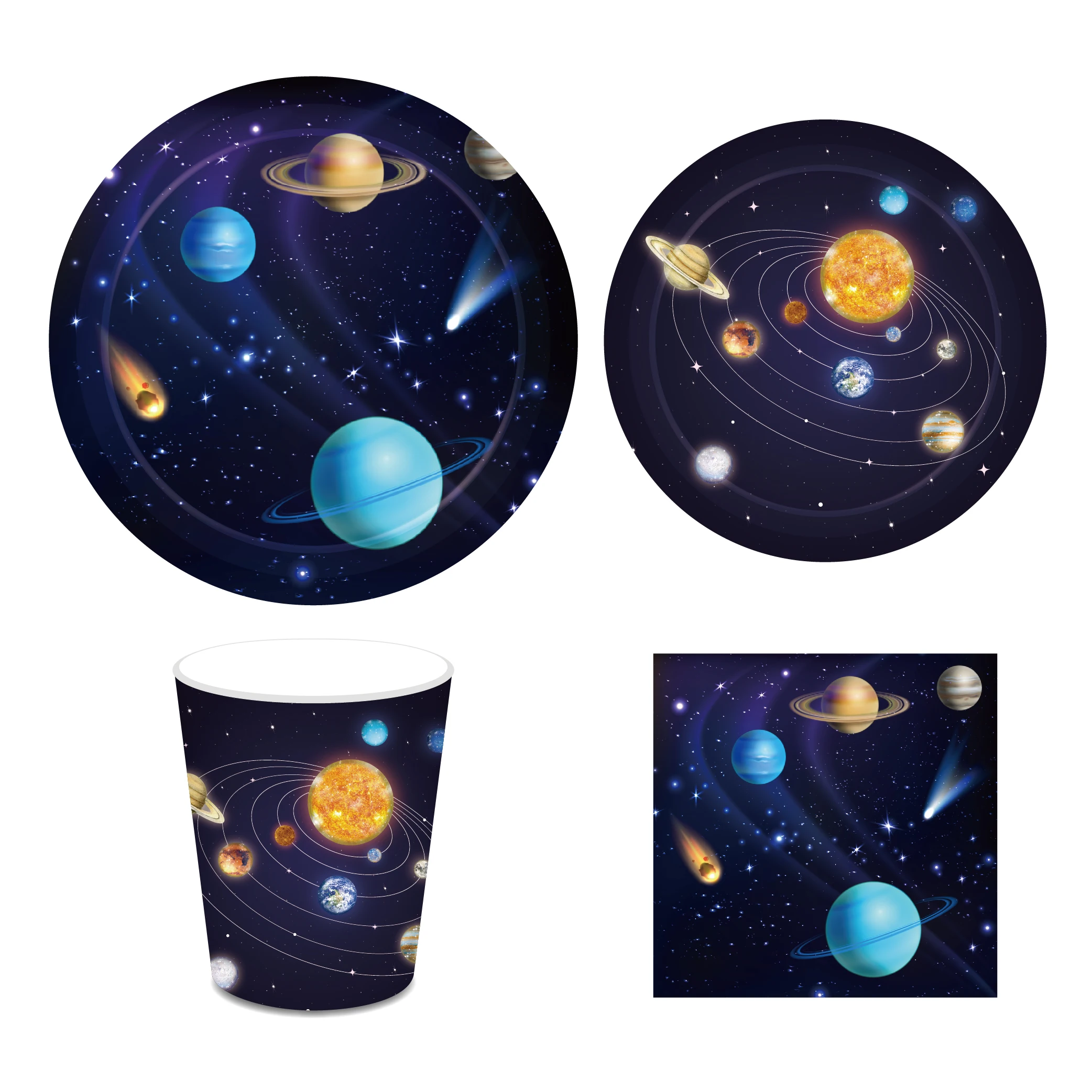 Cartoon Cosmic Space Planet Einweggeschirr Sets Kindergeburtstag Teller Papierservietten Tassen Babyparty Party Tischdekoration – Detail 2