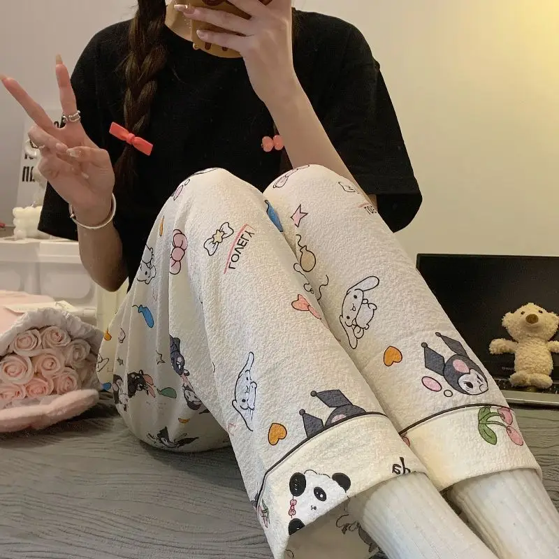 

Sanrio Kuromi Women's Sleeping Pants Kawaii Cartoon Student Fashion Pajama Pants Casual Loose Sleepwear Trousers Homewear New