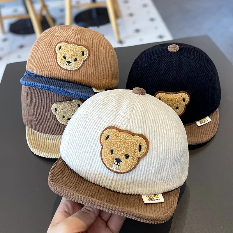 

New Cartoon Corduroy Children Duck Tongue Cap Cute Bear Short Brim Baby Sunhat Boy Girl Snapback Baseball Caps Kid Fishing Hat