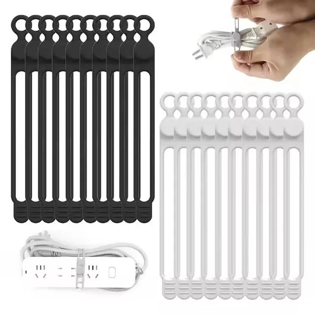 Cable Organiser Reusable Silicone Cable Ties Desk Winder Wire Management Clips for Earphone USB Cord Mouse Home Office Travel