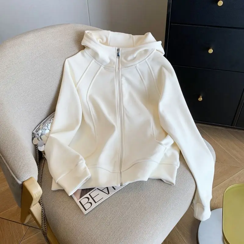 

Модный белый повседневный короткий кардиган с капюшоном, спортивная куртка для женщин весной и осенью, новый стиль 2025 года