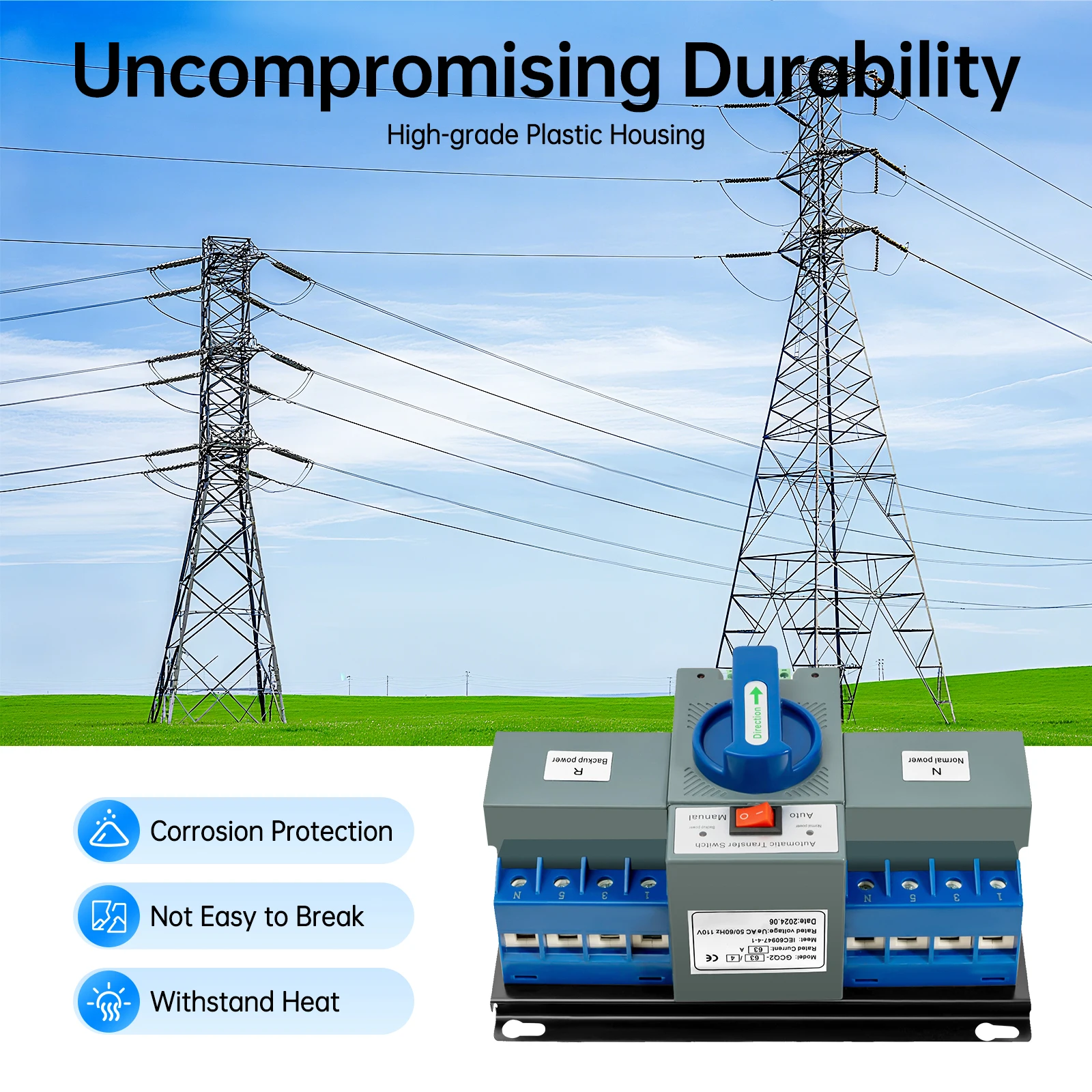 

Автоматический резервный переключатель 110 В, 63 А, 2-секундный переключатель для бесперебойного домашнего питания
