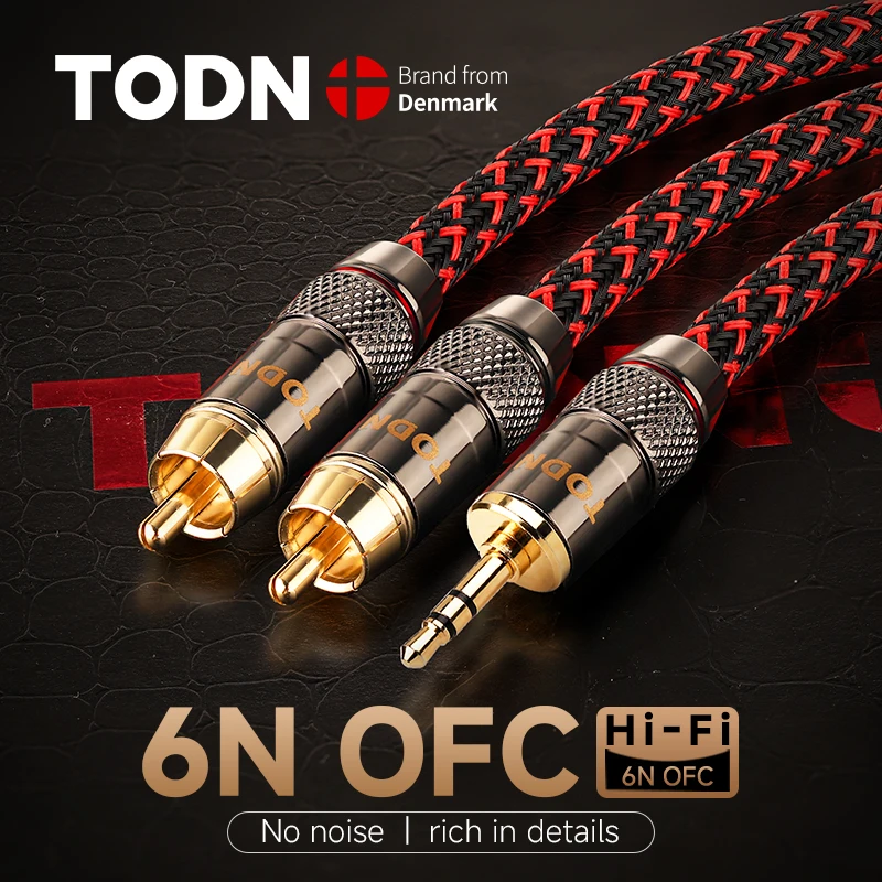 TODN Stereo 3,5mm auf 2RCA Audiokabel Aux Y-Splitter 4N OFC-Leiter für Lautsprecher PC Telefon Verstärker Mischpult